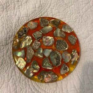 Vintage Colorflo Abalone Shell Trivet-Glasslike Resin